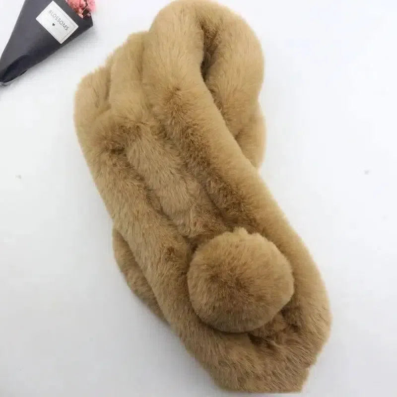 Rabbit Fur Scarf Female Winter Korean-Camel-12