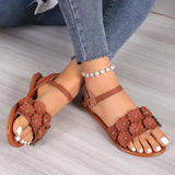 Retro Flowers Sandals Summer Casual Versatile Round Toe-Brown-5