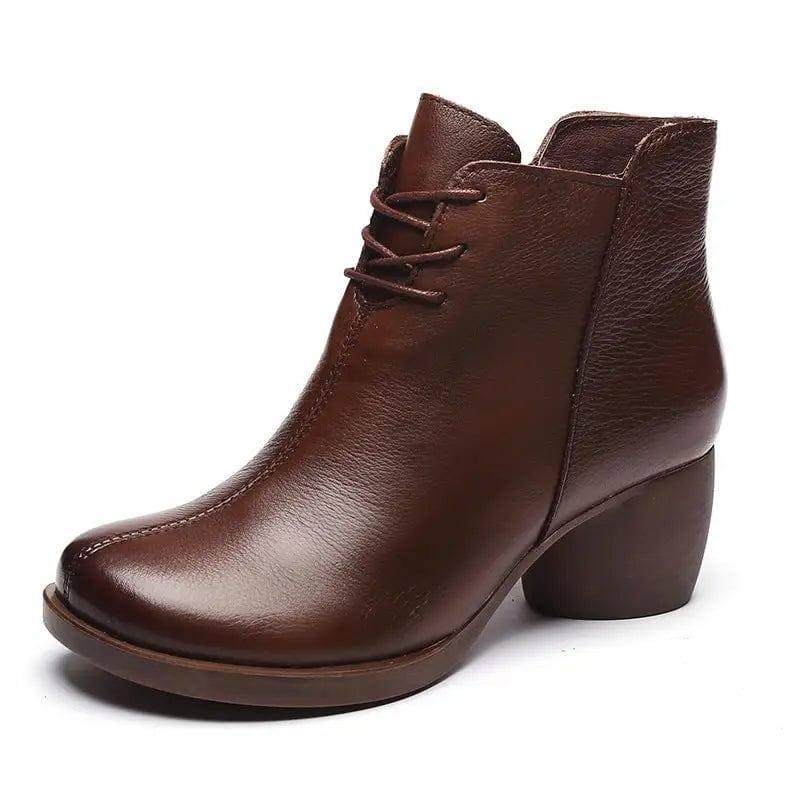 Retro Leather Comfortable Thick Heel Women Boots High Heel-A-4