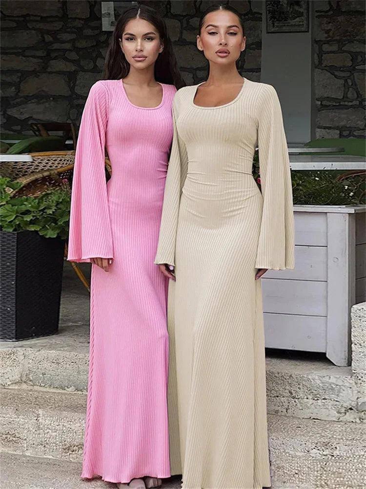 Elegant Maxi Dresses | Ribbed Long Sleeve-1