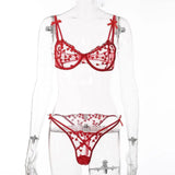 See-through Bowknot Lingerie Split Suit-Red-3