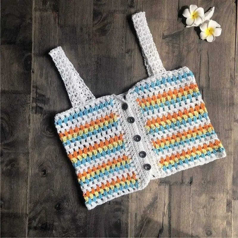 Sexy Beach Hollow Wrapped Chest Handmade Cotton Woven-SkyBlue-2