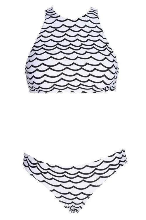 bikinis turtleneck female swimsuit stripe-2