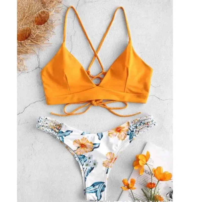 Braided Bikini Swimsuit-Yellow-5