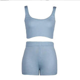 Crop Shorts Set-Blue-9