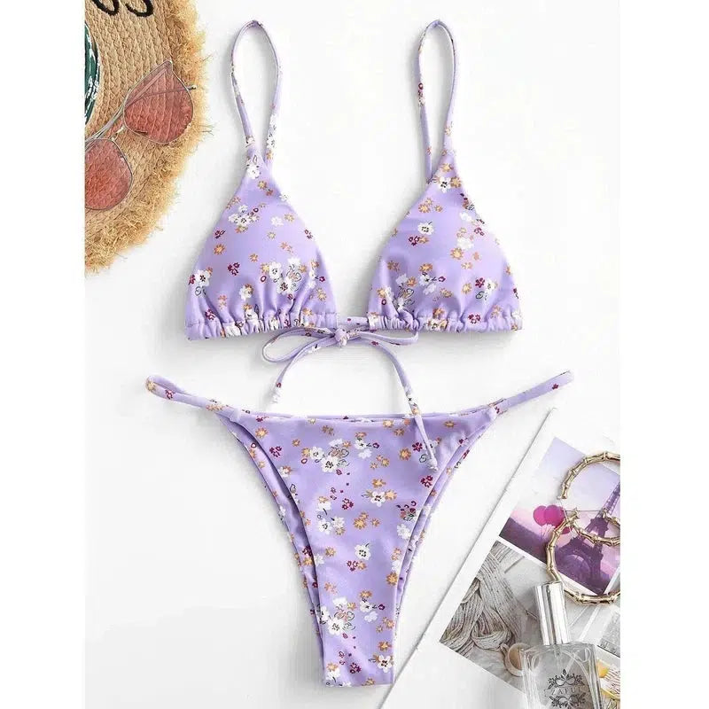 Halter Tie Dye Bikini Set-Purple-1