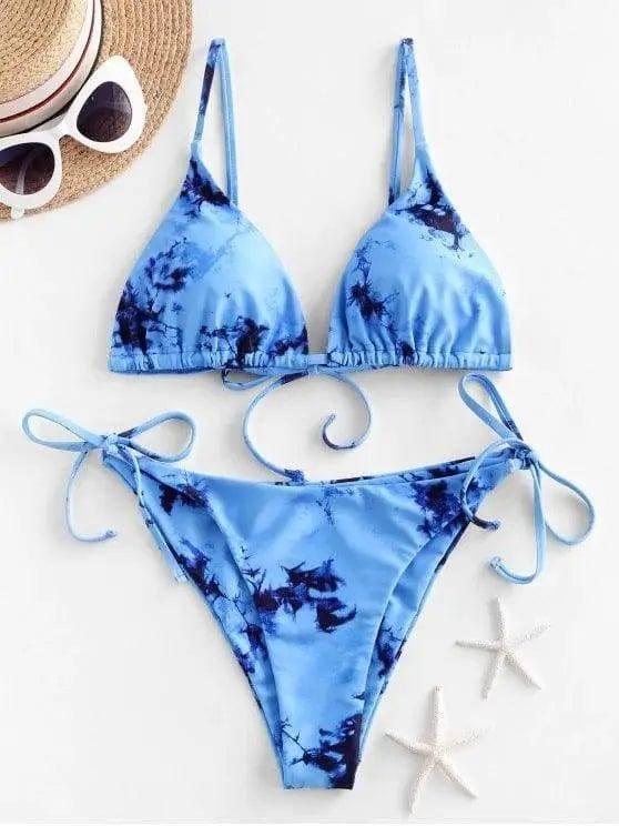 Sexy Halter Tie Dye Bikini Set-Blue-4