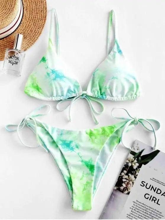 Halter Tie Dye Bikini Set-2blue-8