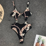 Sexy hollow stitching one-piece bikini-Black-2