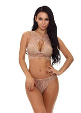 Sexy Lingerie Lace Lingerie Set Perspective Lingerie Suit-Brown-4