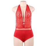 Lingerie One-piece Pajamas Hanging Neck Straps-Red-3