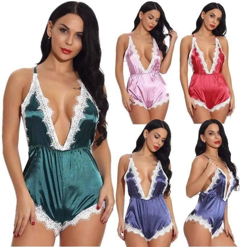 Sexy Lingerie Satin Lace Sexy Pajamas Back Cross Stretch-1