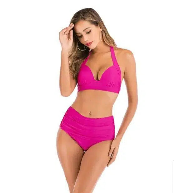 Sexy Printed High-waisted Two-piece Swimsuit-RoseRed-12