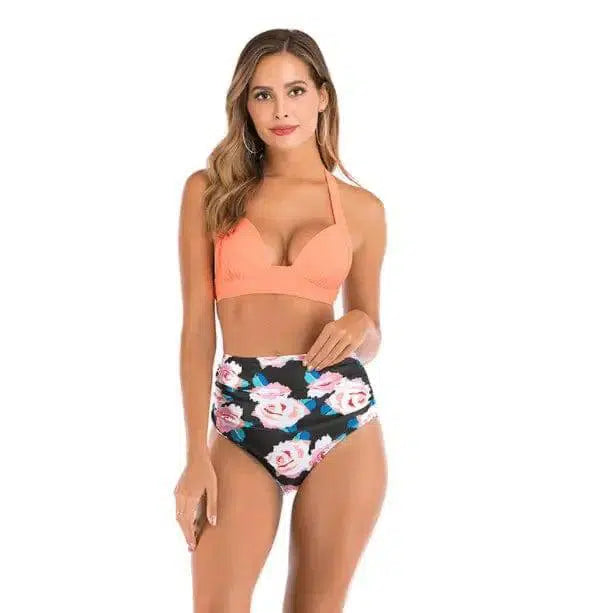 Sexy Printed High-waisted Two-piece Swimsuit-Bigorangeflower-15