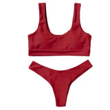 solid color bikini-Red-3