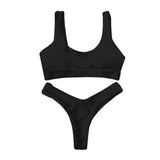 sexy solid color bikini-Black-4