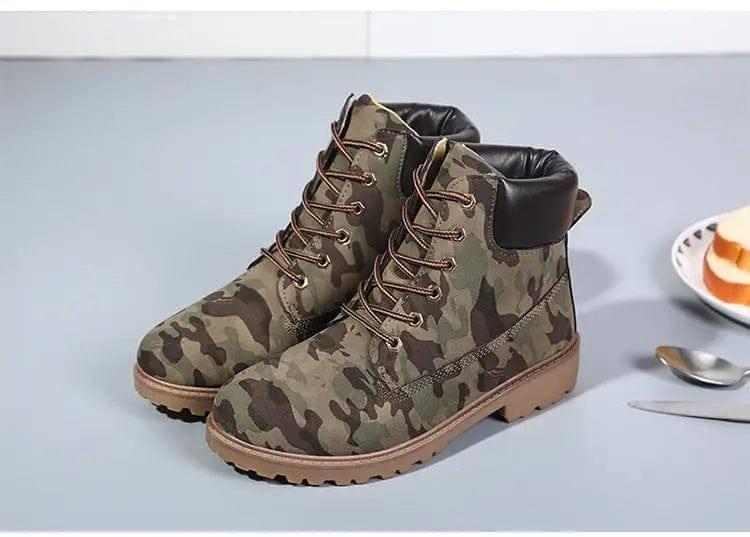 Short white Martin boots women tooling rhubarb boots-Camouflage-2