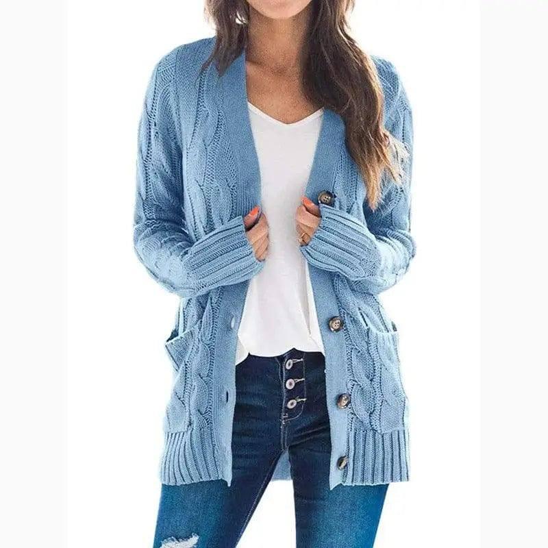 Single breasted long sleeve wool jacket-Blue-7