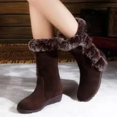 Snow Boots Mid-calf Faux Fur Plush Winter Women Boots-Brown-7