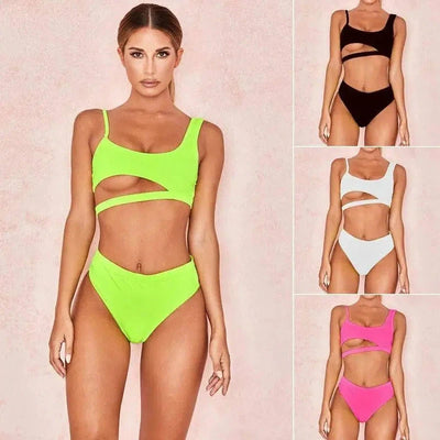 Solid color bikini cutout split swimsuit triangle-1