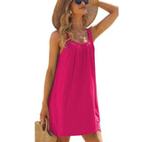 Solid Color Loose Beach Dress Casual Vacation Suspender-Pink-6