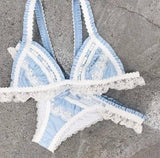 Solid Color Swimsuit Sexy Lace Stitching Bikini-SkyBlue-3