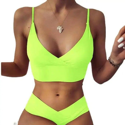 Split Solid Color Lady High Waist Triangle Bikini-1