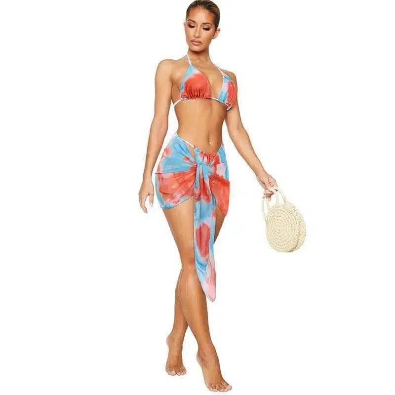 Split Swimsuit Women's Bikin Three-piece Swimwear-Orange-3