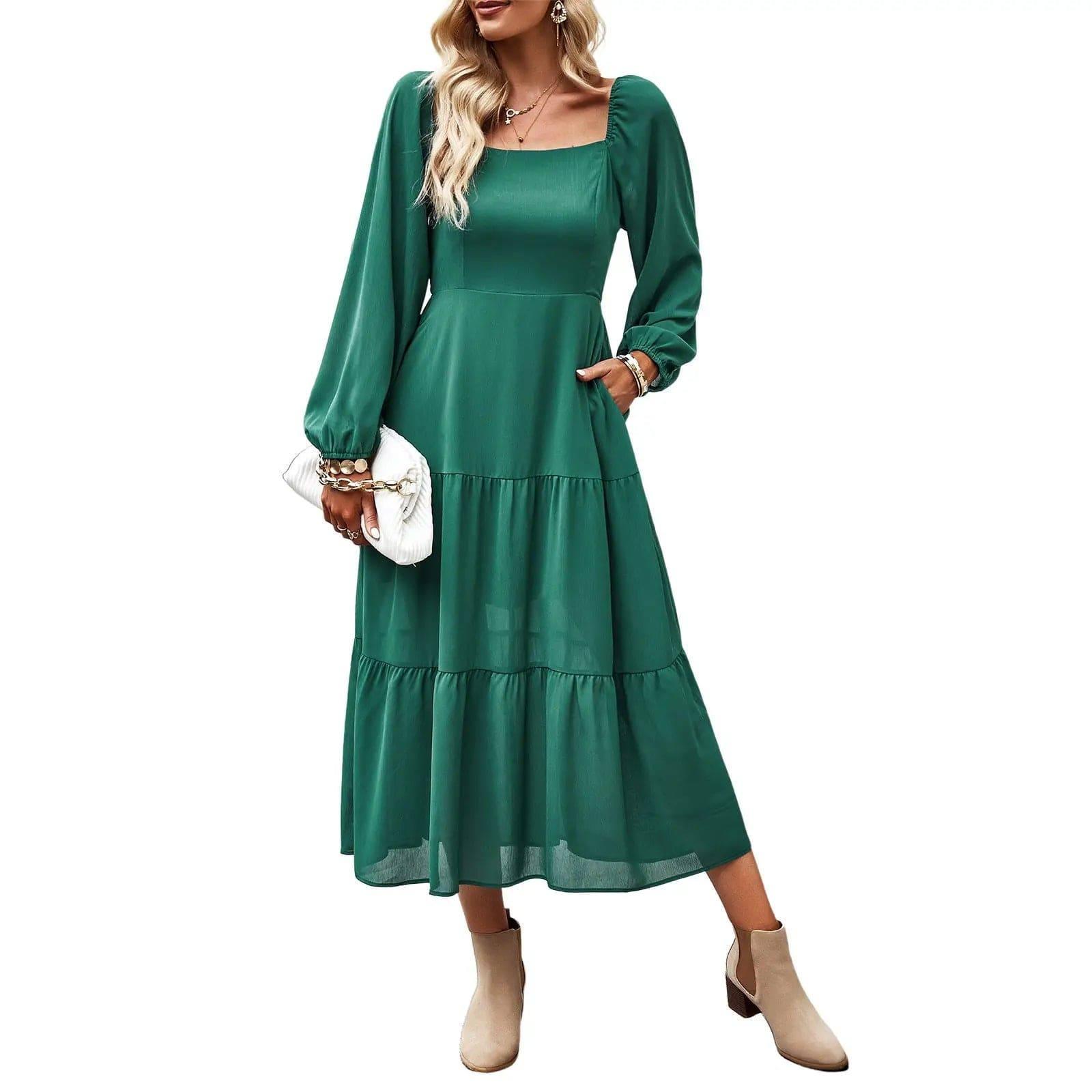 Square Collar Dress Female Temperament Elegant Dress-2