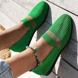 Stripe Design Flat Shoes New Fashion Casual Breathable Slip On Solid Color Round-toe Shoes For Women-Green-1