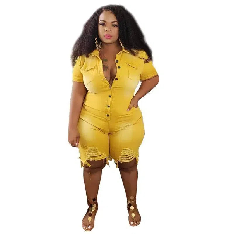 Plus Size Clothing Jeans Jumpsuits Women L-5XL Short Sleeve Bodysuit Ripped Denim Shorts Jumpsuits Wholesale Dropshipping-6