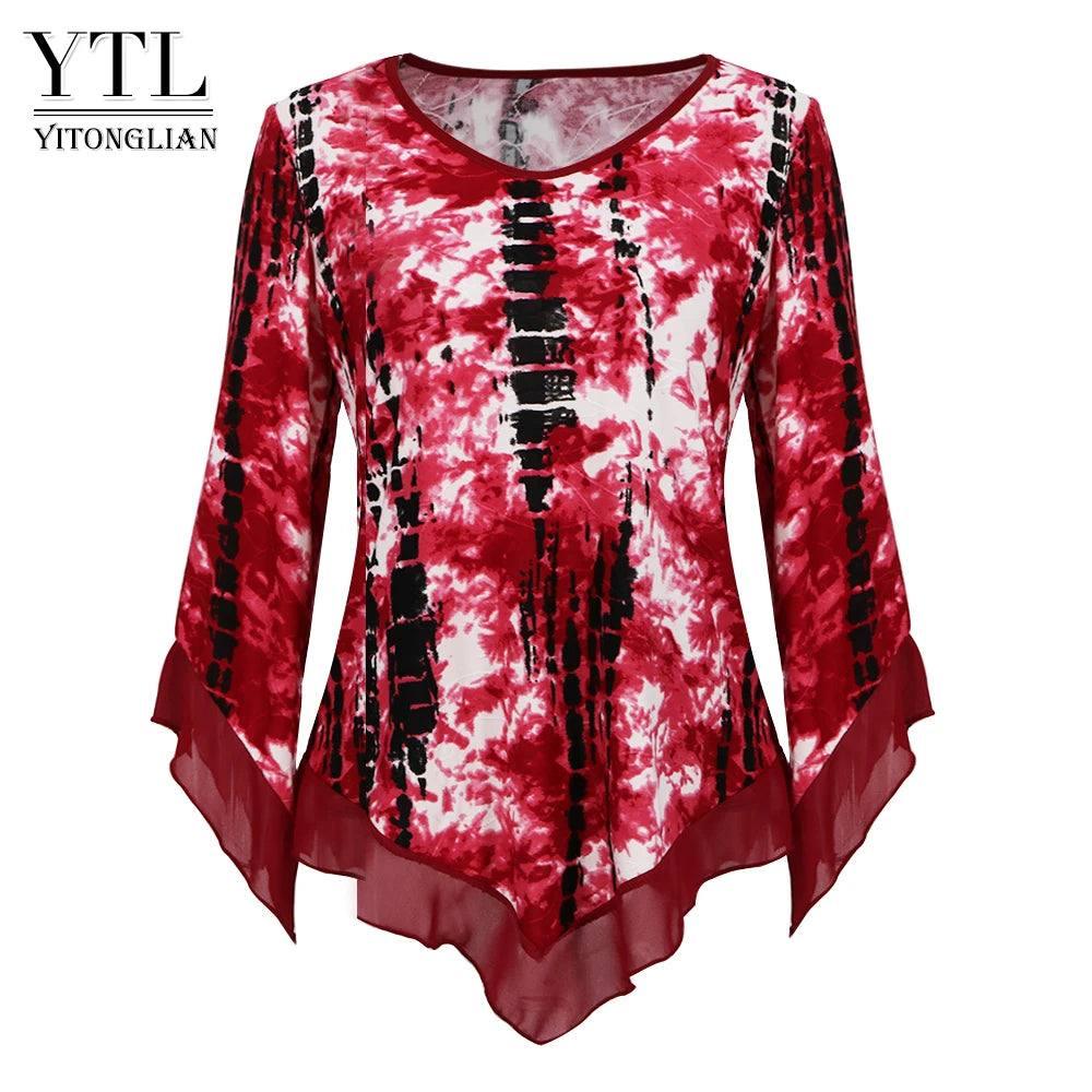 Stylish Red Print Asymmetrical Hem Blouse-Red-8