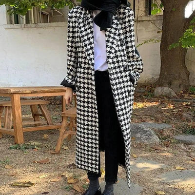 Suit Collar Houndstooth Single-breasted Long-sleeved Woolen-2