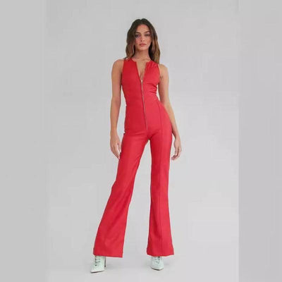 Chic Backless Denim Jumpsuit for Summer-Red-3