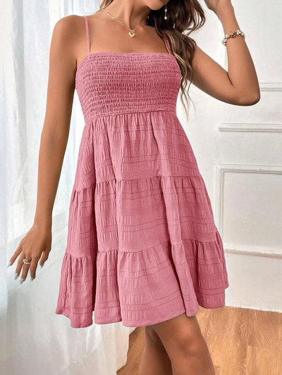 Summer Square-collar Suspender Pleated Dress Fashion Solid-Lotus-3