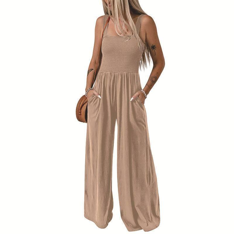 Summer Square Neck High Waist Jumpsuit Women's Backless-Apricot-6