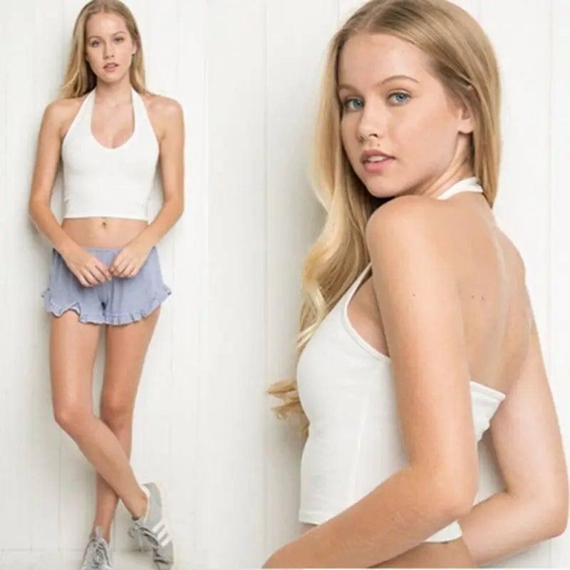 Summer Woman Halter Tops Crop Top White Sexy Vest-2