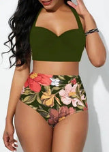 Sunflower print bikini set-Green-5