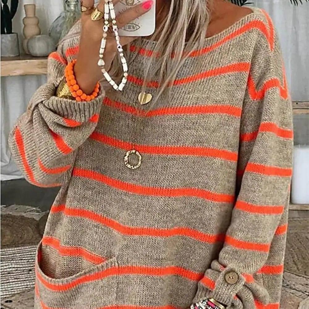 Sweater Contrast Stripe Pullover Crewneck Sweater-Image color-1