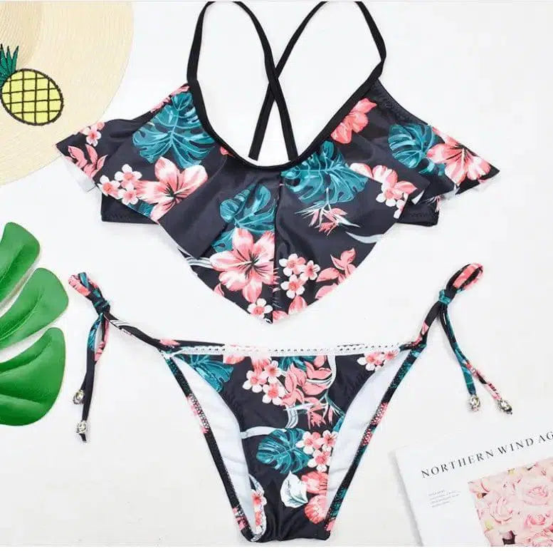 Swimsuit bohemian leaf print split bikini-S-2