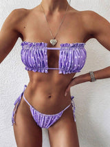 Swimsuit Multicolor Sexy Pleated Hollow Bikini Foreign Trade-Purple-19