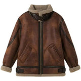 Thicken Motorcycle Leather Jacket Resurrected Korean Style-Brown-2