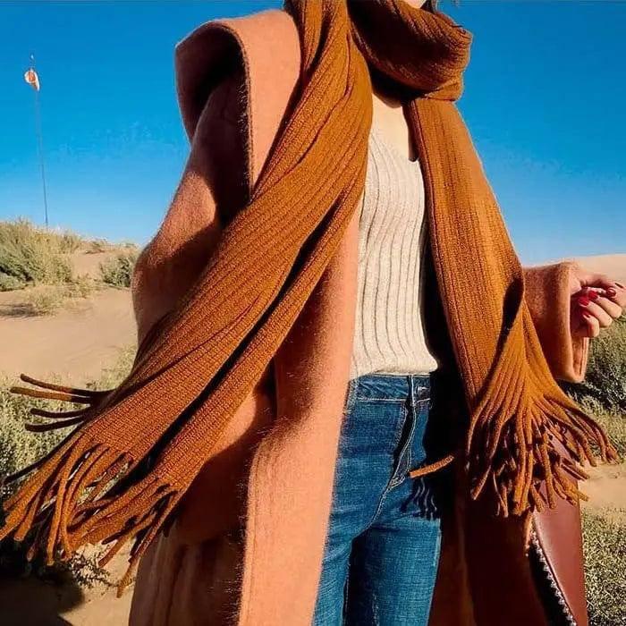 Thickened Warm Long Solid Color Tassel Knitted Wool Scarf-5