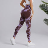 Tie-dye Printed Yoga Pants Fashion Seamless High-waisted-Coffee Purple-7