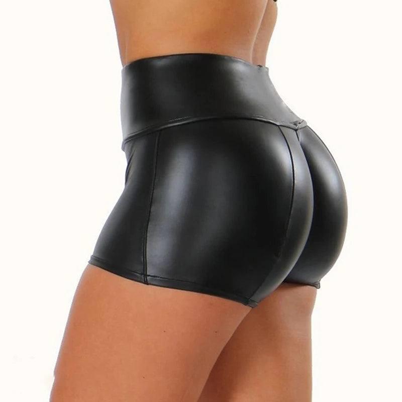 Shorts Shiny Elastic High Waist Shiny Faux-1