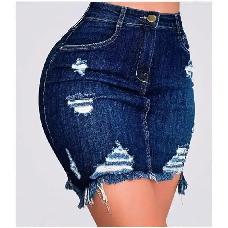 Plus Size Ripped Holes Bodycon Mini Denim Skirts 4XL 5XL Summer Ladies Tassel Short Pencil Skirts Wrap Jeans Skirt-2