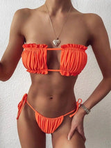 Triangle Pleated Drawstring Color Bikini Hollow Swimsuit-8style-8