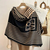 Two-color Cashmere Thickened Scarf Air Conditioner Shawl-Black-3