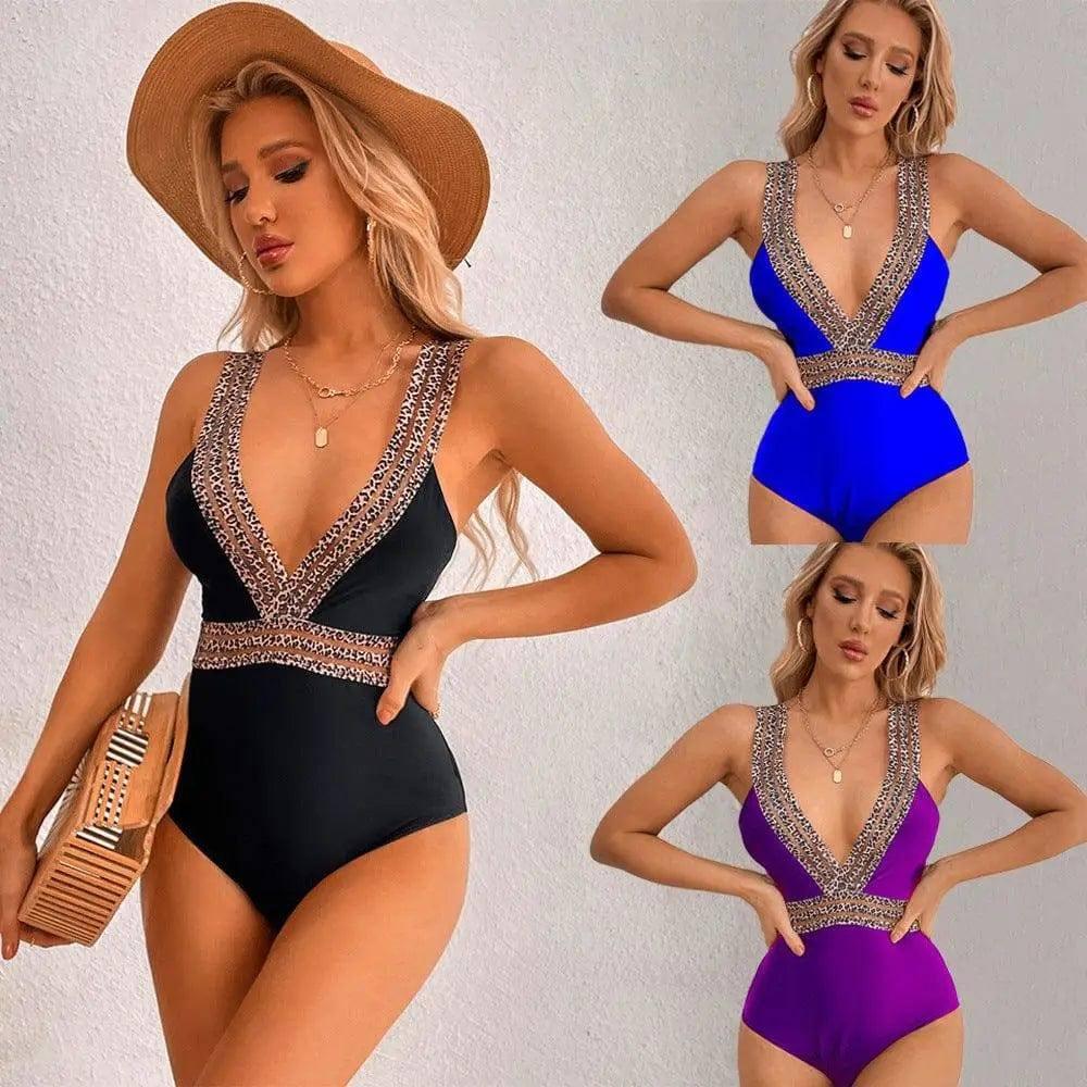 V-Neck Bikini High Waist One Piece Conservative Backless-1