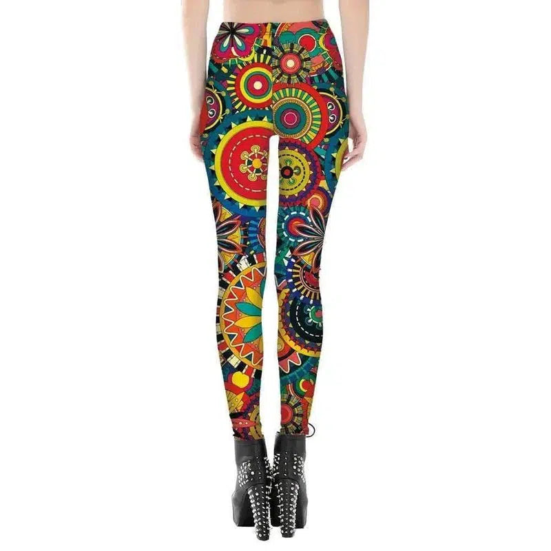 Vintage GeometricWomen Casual Yellow Leggings Plus Size 5-D-4